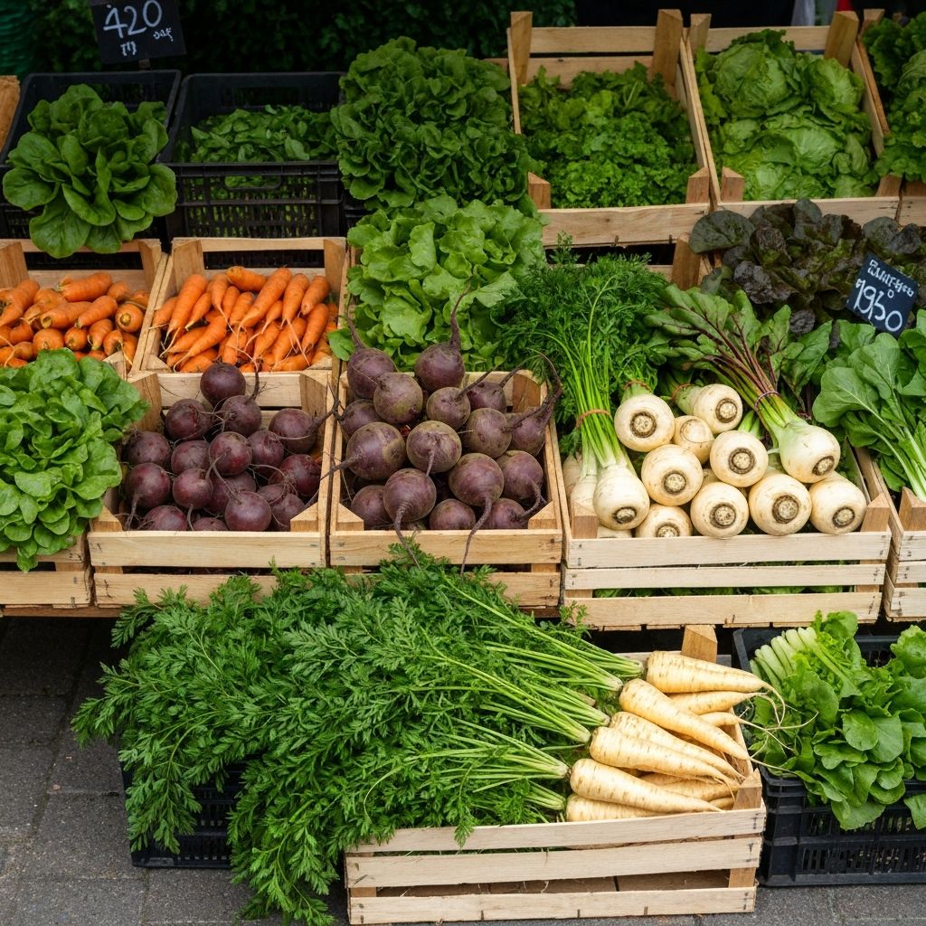 Warzywniczy stół targowy ze świeżymi warzywami